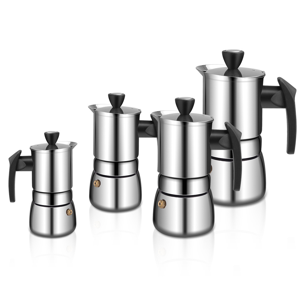 Oem Camping Custom Print Mini  1 3 12 Cup 150Ml Italian Stainless  Coffee Maker Espresso Moka Pot Induction Wood Handle