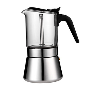 OEM/ODM  Food Grade Whosale Silver High Borosilicate Glass BPA Free Moka Coffee Pot stainless steel Makers