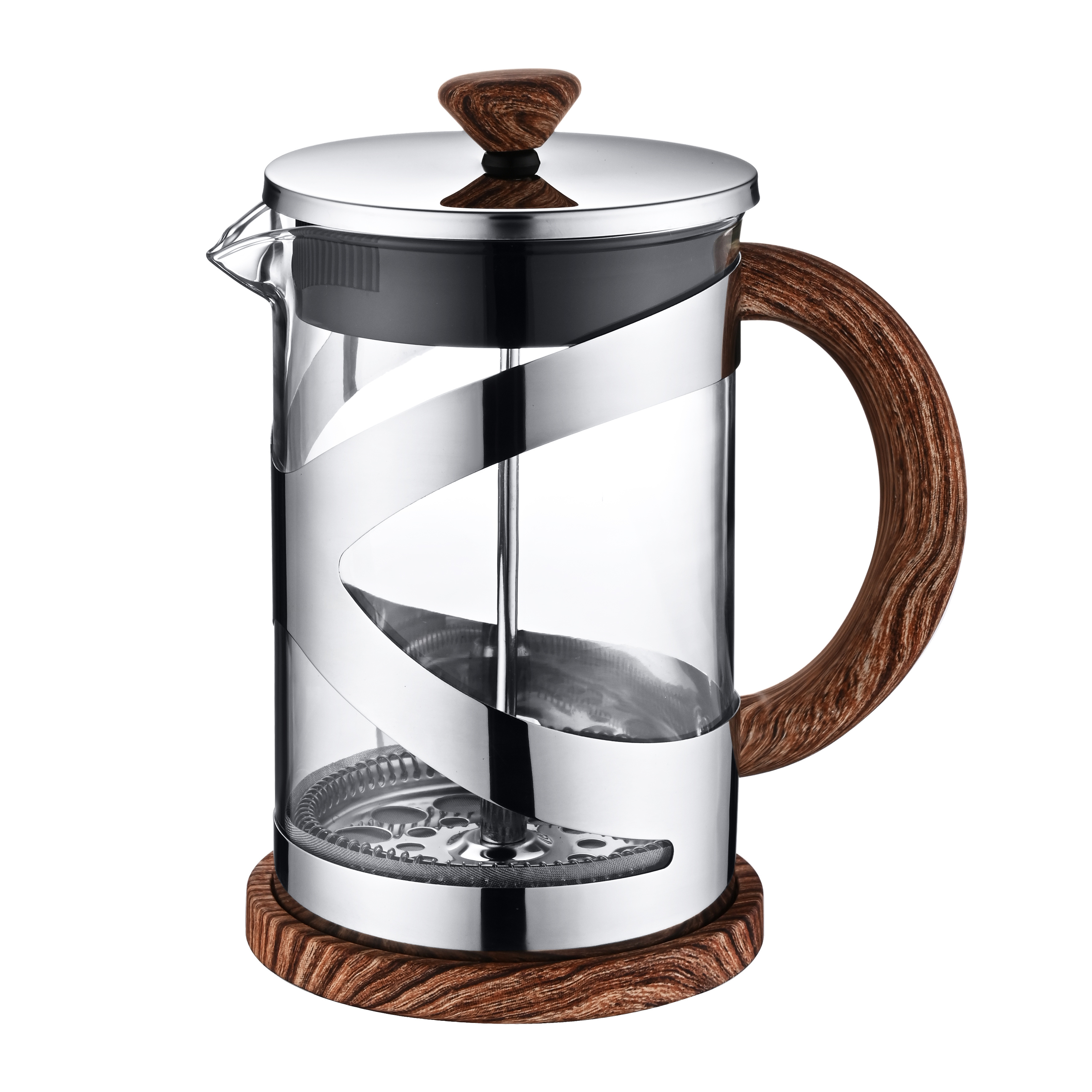 Luxury Large Capacity Sliver Isolated Coffee Pot Tea Maker Travel Black 34 Oz French Press Wooden Bamboo