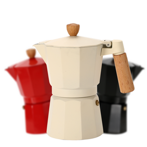 3 6 9 Cups Colored Aluminum Wooden Handle Espresso Coffee Maker Moka Pot