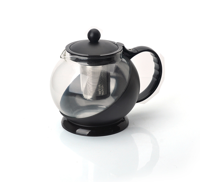 1500ML Classic Round Black Plastic Lid And Handle Glass Tea Pot