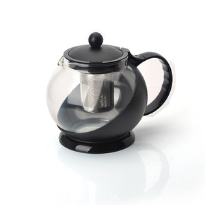 1500ML Classic Round Black Plastic Lid And Handle Glass Tea Pot