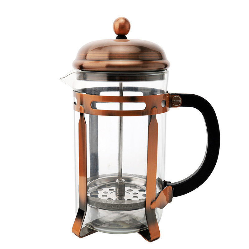 Home Thick & Durable Glass Manual Mini French Press Copper Coffee Plunger Coffee Pot