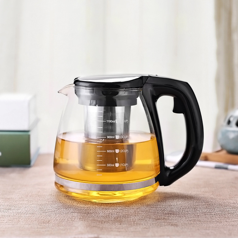 1100ml 1500ml Large Teapots Plastic Handle Heat Resistant Glass Tea Pots Stainless Steel Filter