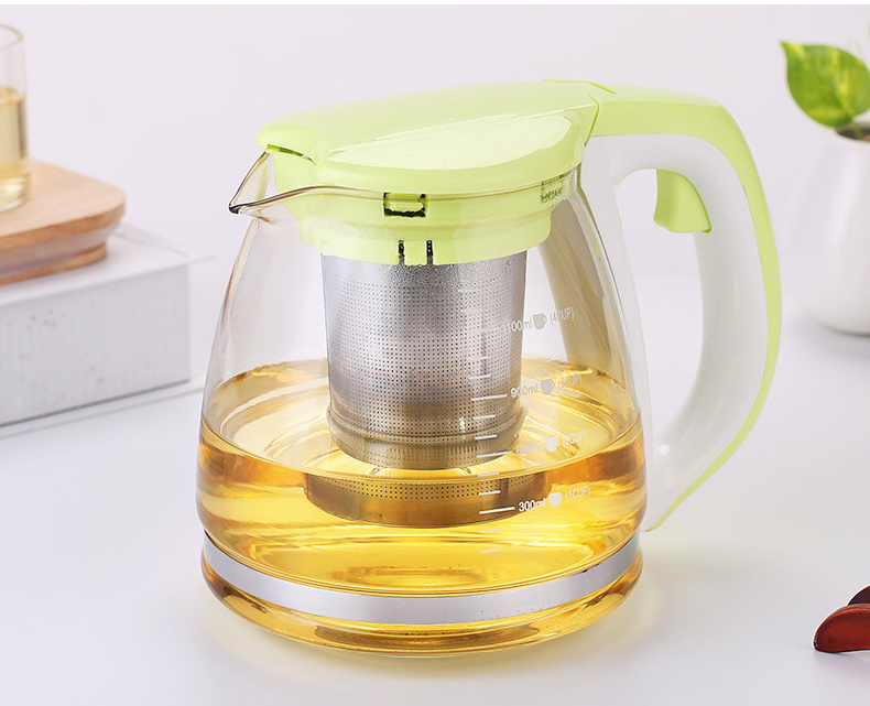 1100ml 1500ml Large Teapots Plastic Handle Heat Resistant Glass Tea Pots Stainless Steel Filter