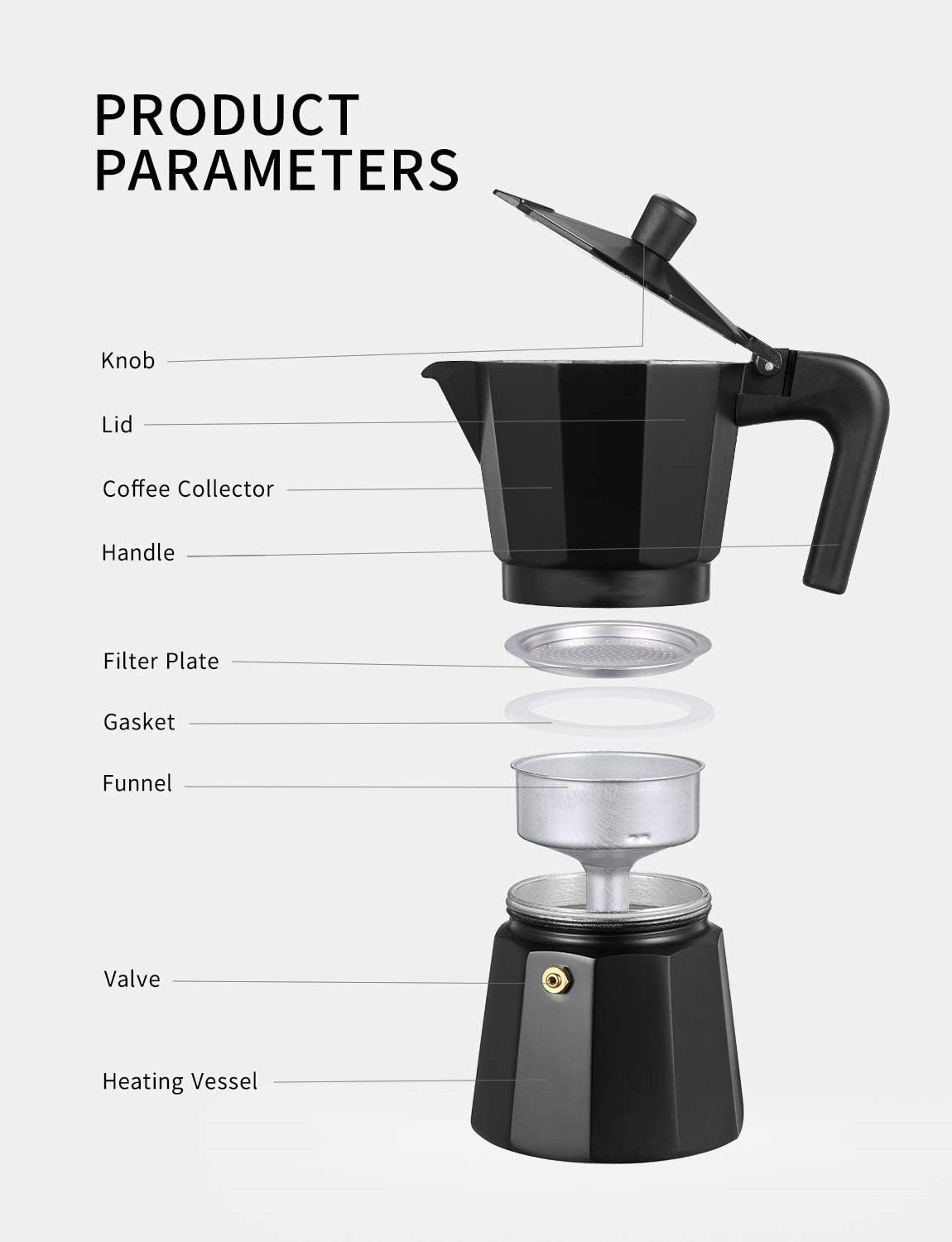 Free Sample Available Mini Moka Pot 1 cup 3 cups 6 cups with Wooden Handle Eco-friendly Aluminum  Coffee Marker Pot