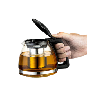 Reusable Loose Leaf Tea Infuser Glass Tea Kettle Portable Tea Maker With Cool Touch Handle And Easy To Flip Lid Black Teapot