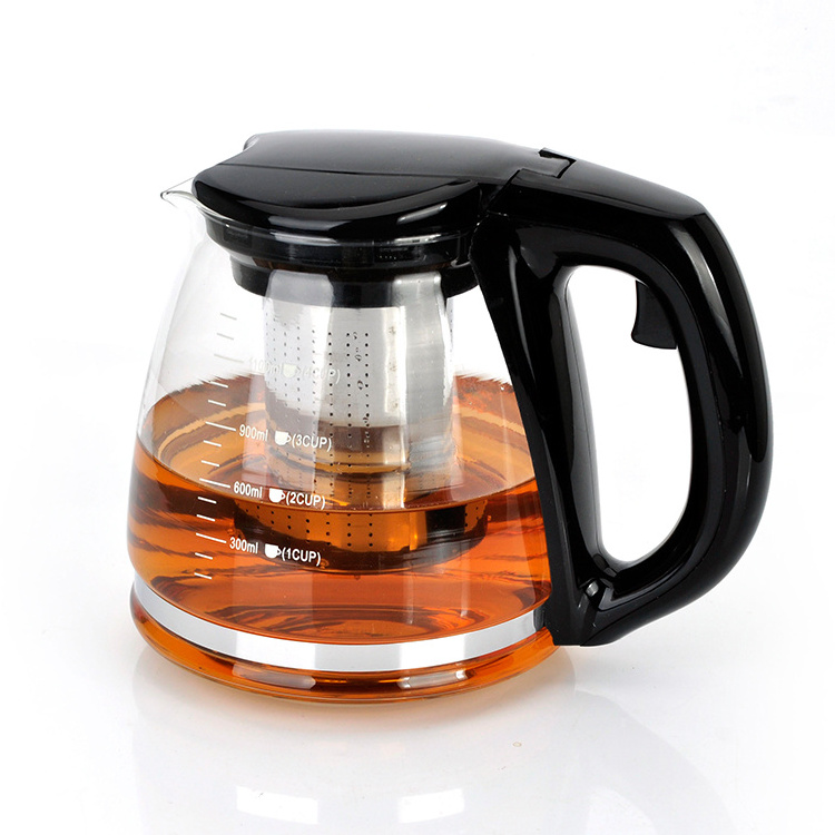 1100ml 1500ml Large Teapots Plastic Handle Heat Resistant Glass Tea Pots Stainless Steel Filter