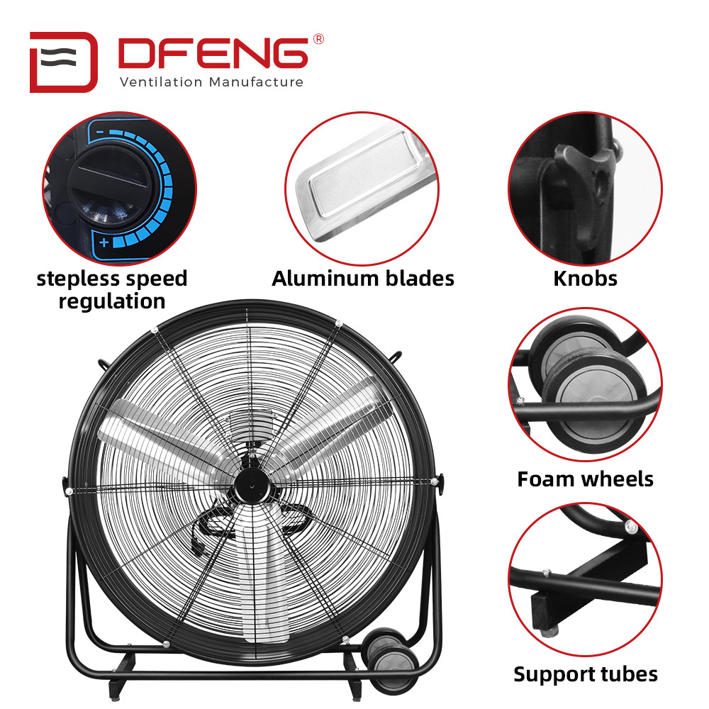 DEFENG manufacturer dc motor 12V with solar panel 24 inch ventilador for hotel and powerful portable industrial fan