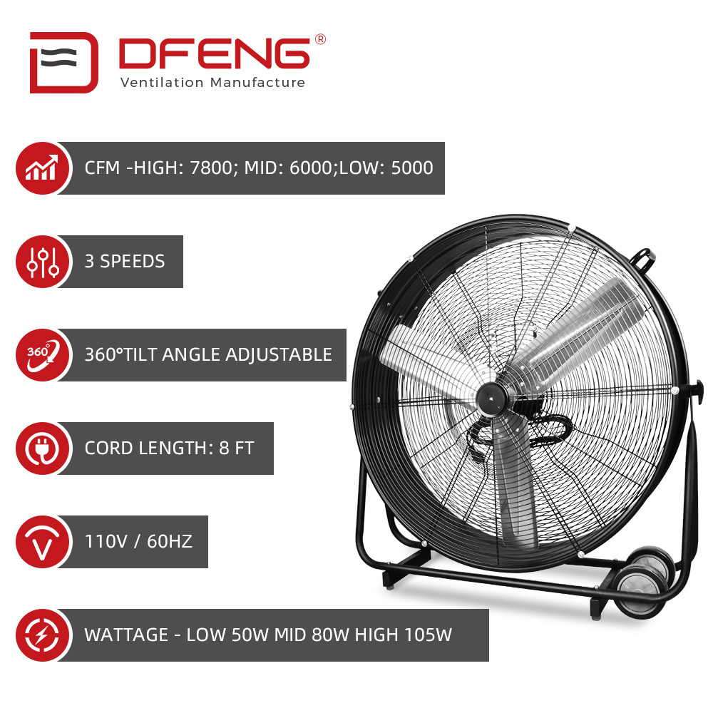 DEFENG manufacturer dc motor 12V with solar panel 24 inch ventilador for hotel and powerful portable industrial fan