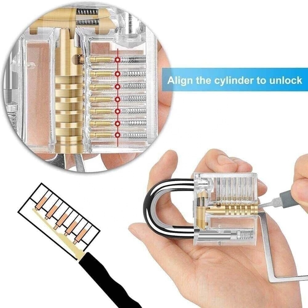 17PCS Locksmith Multi-Fun Set Pick Unlocking Key Extractor Transparent Practice Padlock Lock Pick Set Kit