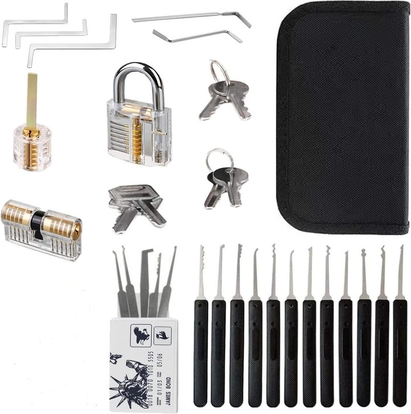 34Pcs Unlocking Lock Pick Set Key Extractor Transparent Practice Padlock Lockpicking Tool Kit