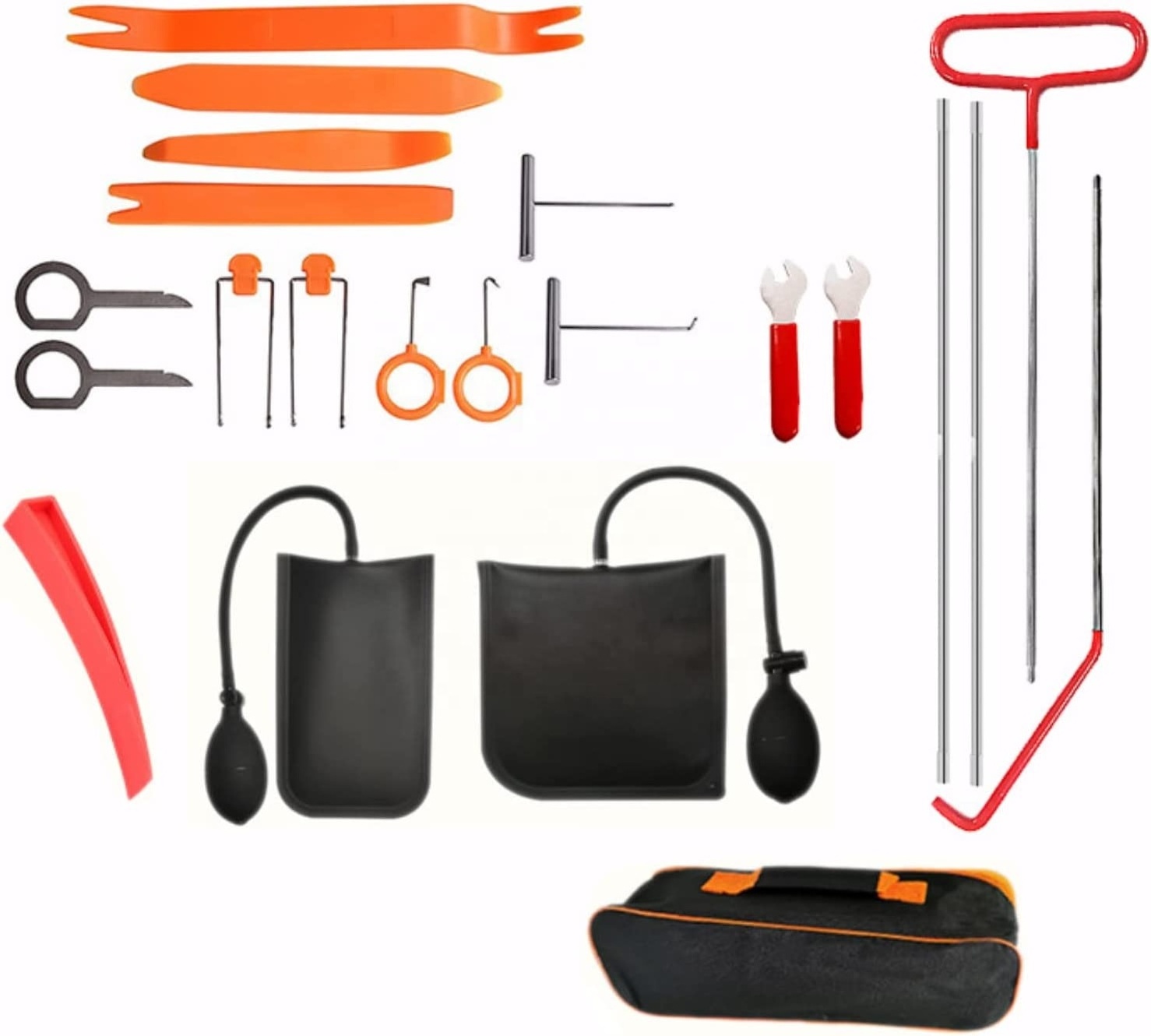 22Pcs Slim Auto Emergency Kit Tool Car Professional Automotive Long Reach Grabber Air Wedge Bag Pump Non Marring Essential Tools