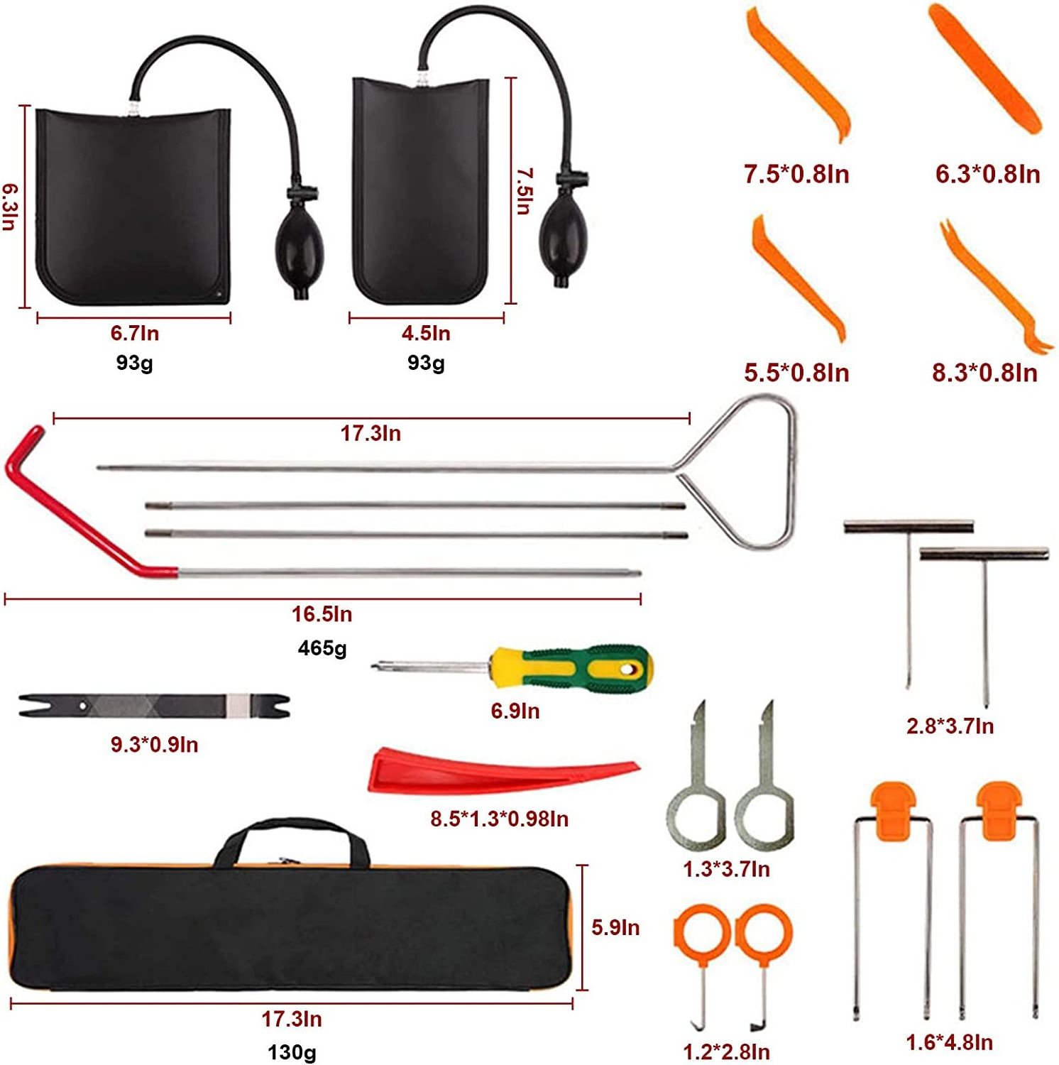 Locksmith Supplies Long Reach Grabber Automotive Opening Car Door Lockout Lock Pick Trim Removal Tool Kit With Air Wedge