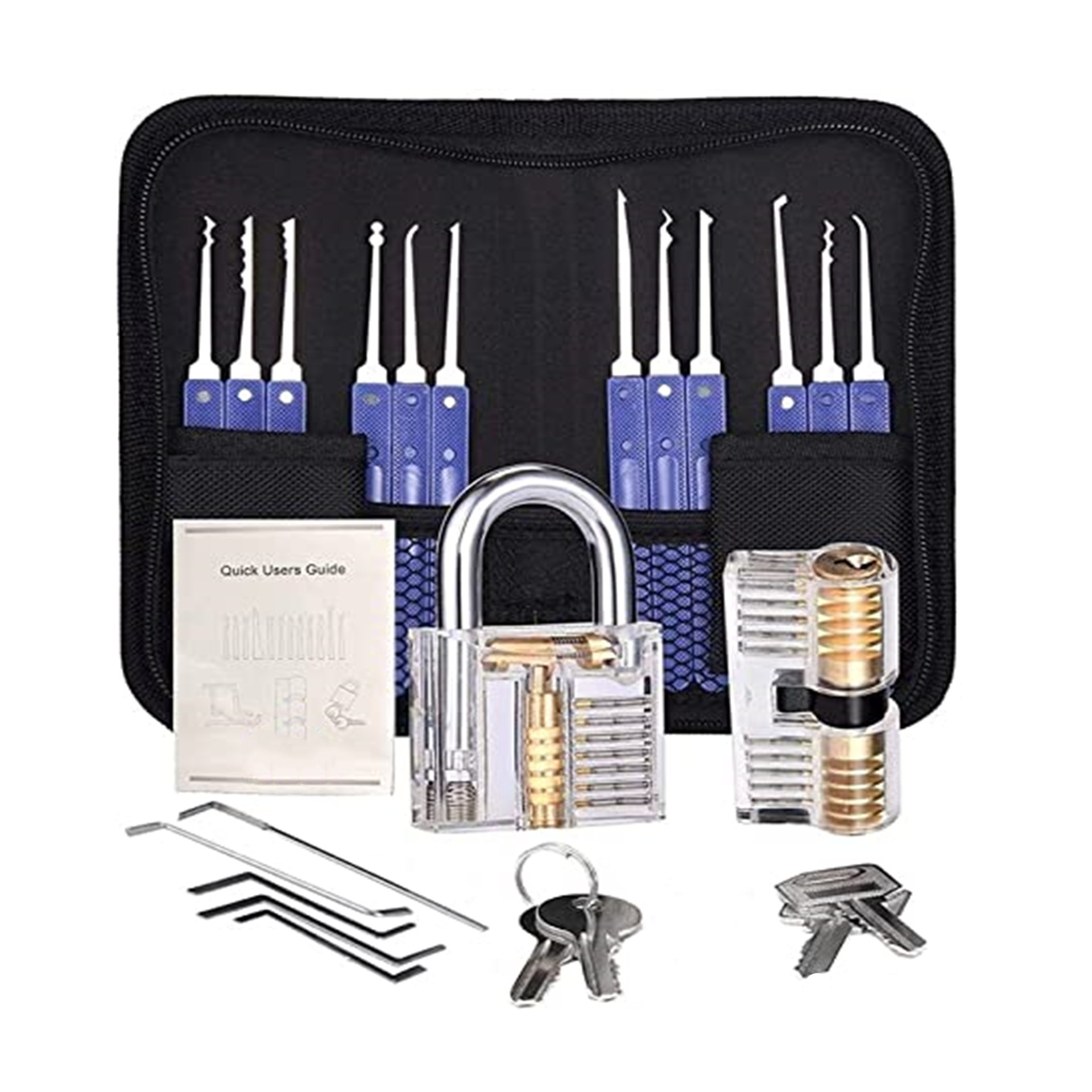 Gift lockpicking training set supplies high quality steel 17 pcs lock pick set locksmith tools with transparent extractor