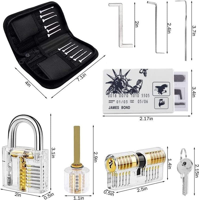 34Pcs Unlocking Lock Pick Set Key Extractor Transparent Practice Padlock Lockpicking Tool Kit