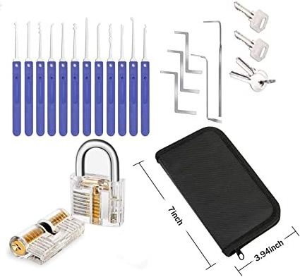 Gift lockpicking training set supplies high quality steel 17 pcs lock pick set locksmith tools with transparent extractor