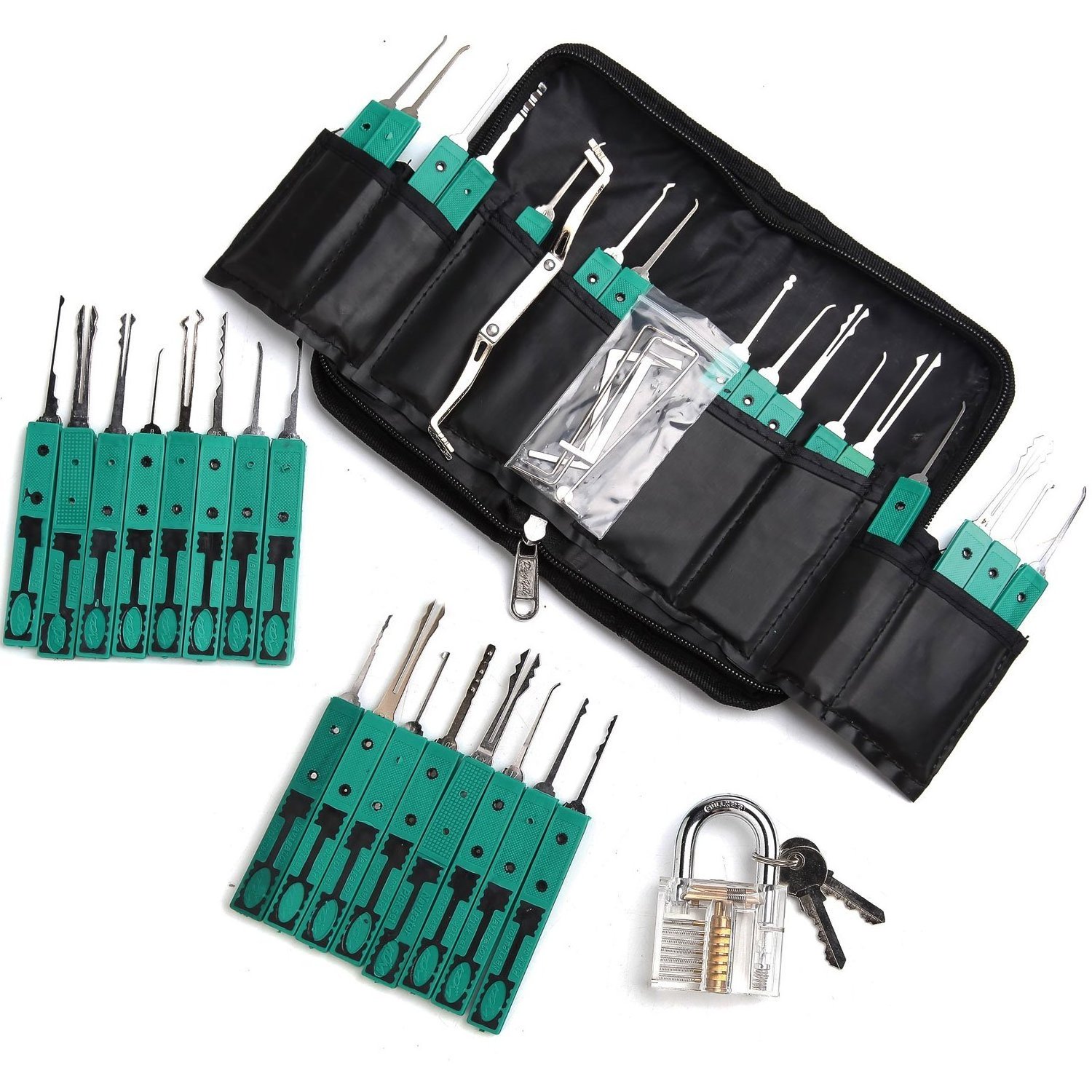 38PCS lockpicking locksmith lock pick set tools unlocking opener crochet kit