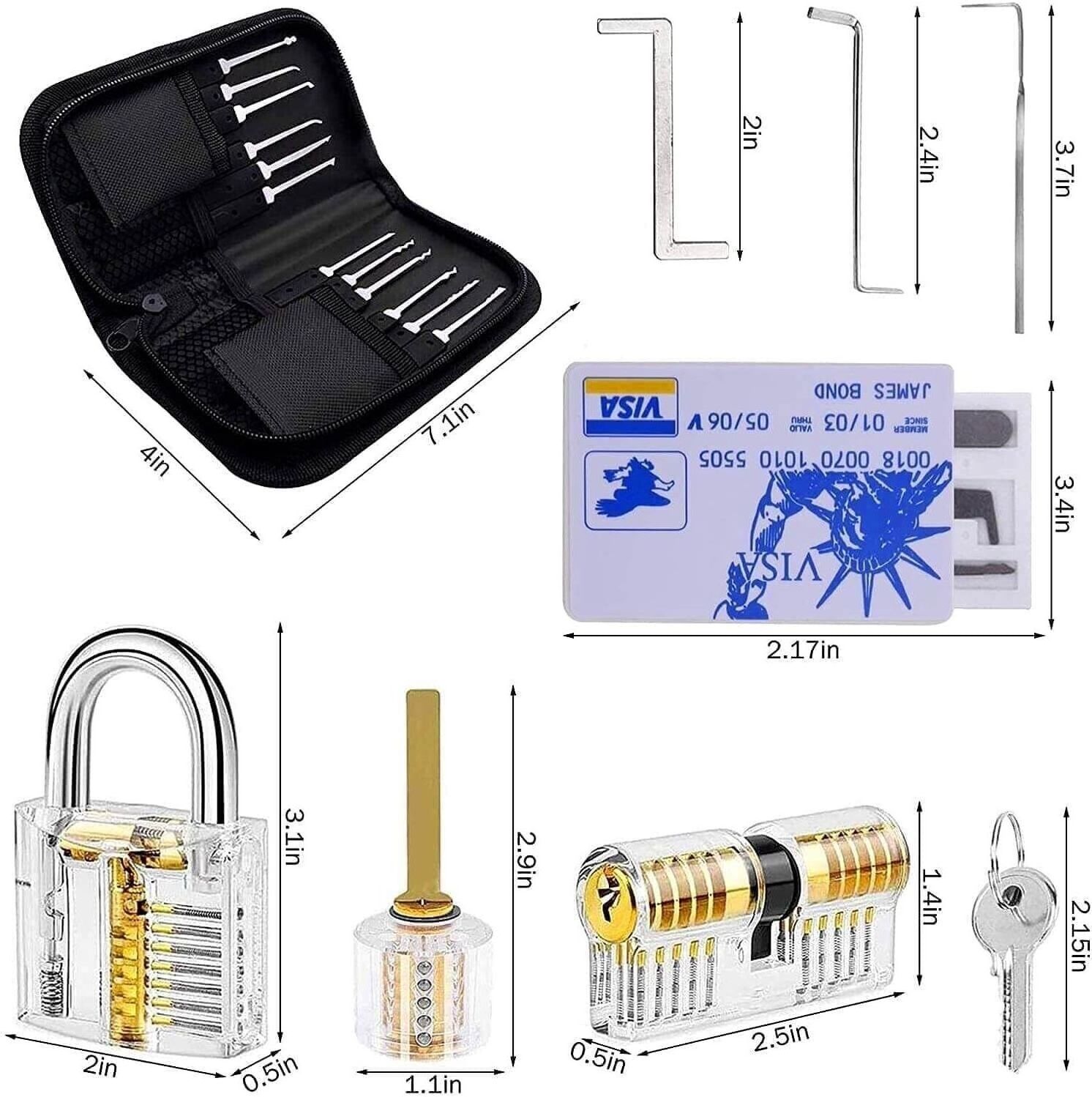 34Pcs Unlocking Lock Pick Set Key Extractor Transparent Practice Padlock Lockpicking Tool Kit