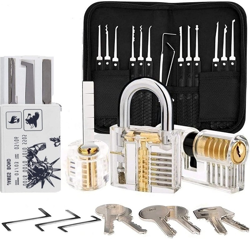 34Pcs Unlocking Lock Pick Set Key Extractor Transparent Practice Padlock Lockpicking Tool Kit