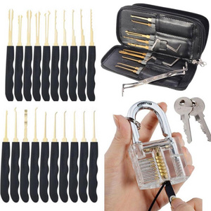 24pin locksmith Stainless Steel Lock Pick Tools Set With Transparent Practice Padlocks