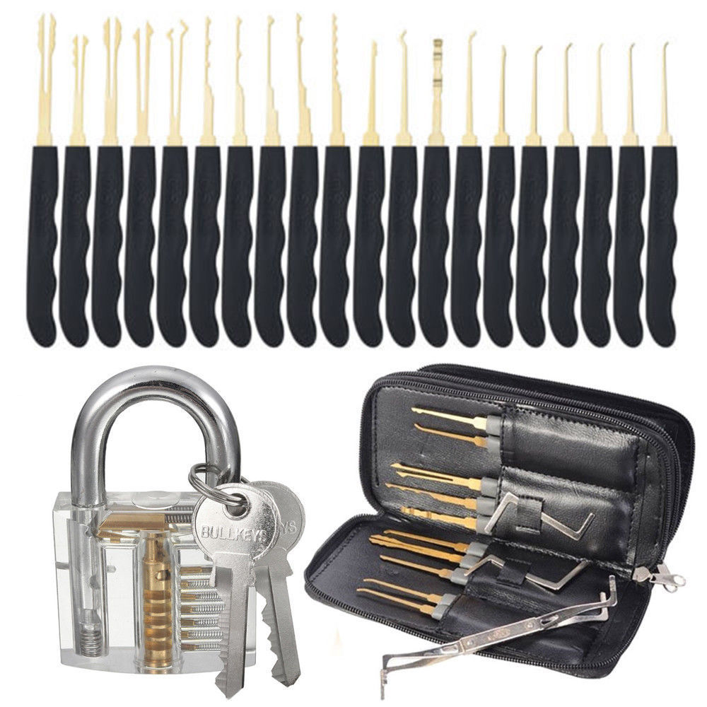 24pin locksmith Stainless Steel Lock Pick Tools Set With Transparent Practice Padlocks