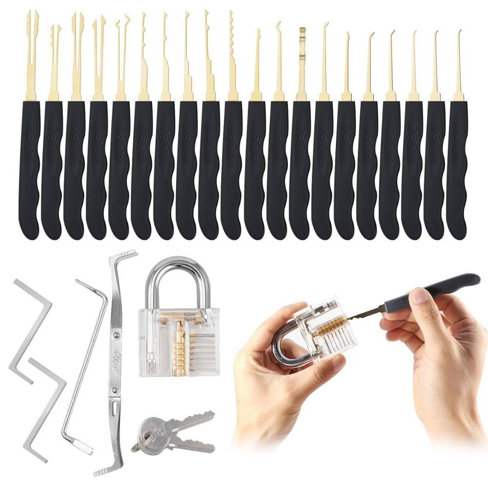 24pin locksmith Stainless Steel Lock Pick Tools Set With Transparent Practice Padlocks