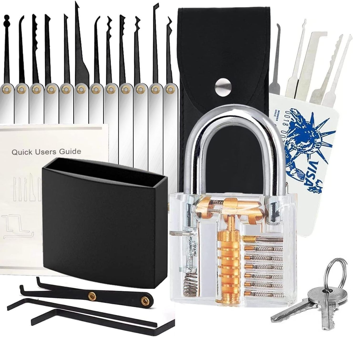 Locksmith Lock Pick Set With Keyed Padlock for Gate Fence Hasp Cabinet Toolbox Picking School Gym