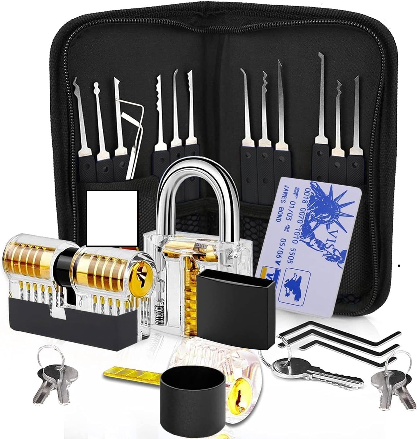 Newest Combination Picking Accessory Lock Set Tools kit Durable Backpack Packs Metal Picks Tools with Black Leather Handbag