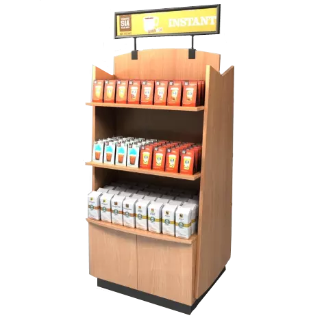 Store Retail Coffee Beans Milk Energy Drink Wood Display Stand Cabinet 3 Layer Snacks Candy Food Display Rack