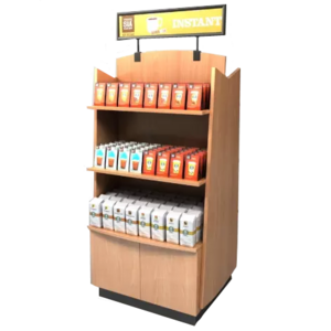 Store Retail Coffee Beans Milk Energy Drink Wood Display Stand Cabinet 3 Layer Snacks Candy Food Display Rack