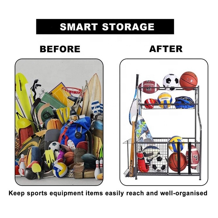 Shop Sport Goods Tennis Racket Baseball Bat Rugby Football Basketball Accessories Garage Metal Storage Rack Display Stand