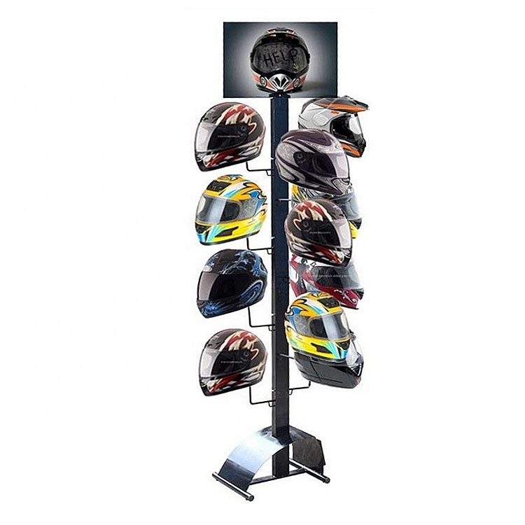 Custom Store Floor Standing 11 Hook Baseball Hat Wig Motorcycle Bike Safety Helmet Metal Display Rack Stand