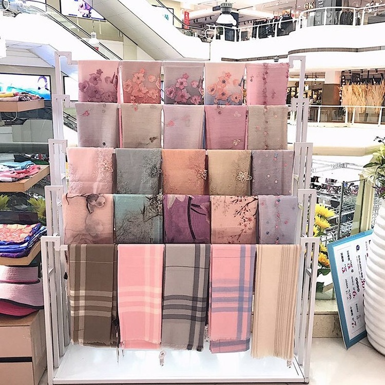 Clothing Store Retail Double Sided Rug Carpet Fabric Textile Scarf Hanger Shawls Pashmina Metal Display Stand Rack