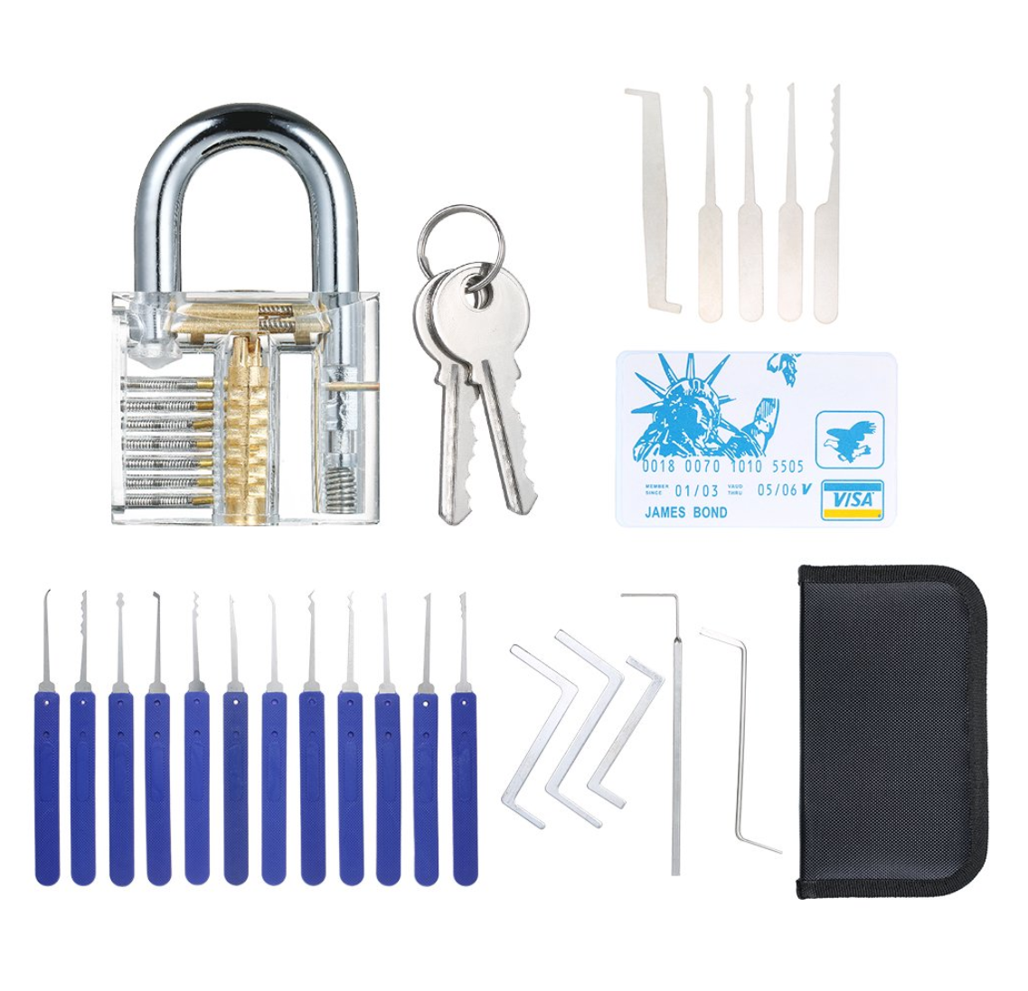 22 PCS Lock Picking Set with Visible Training Padlock Transparent Practice Lock Locksmith Tools Lockpicking Set for Beginners