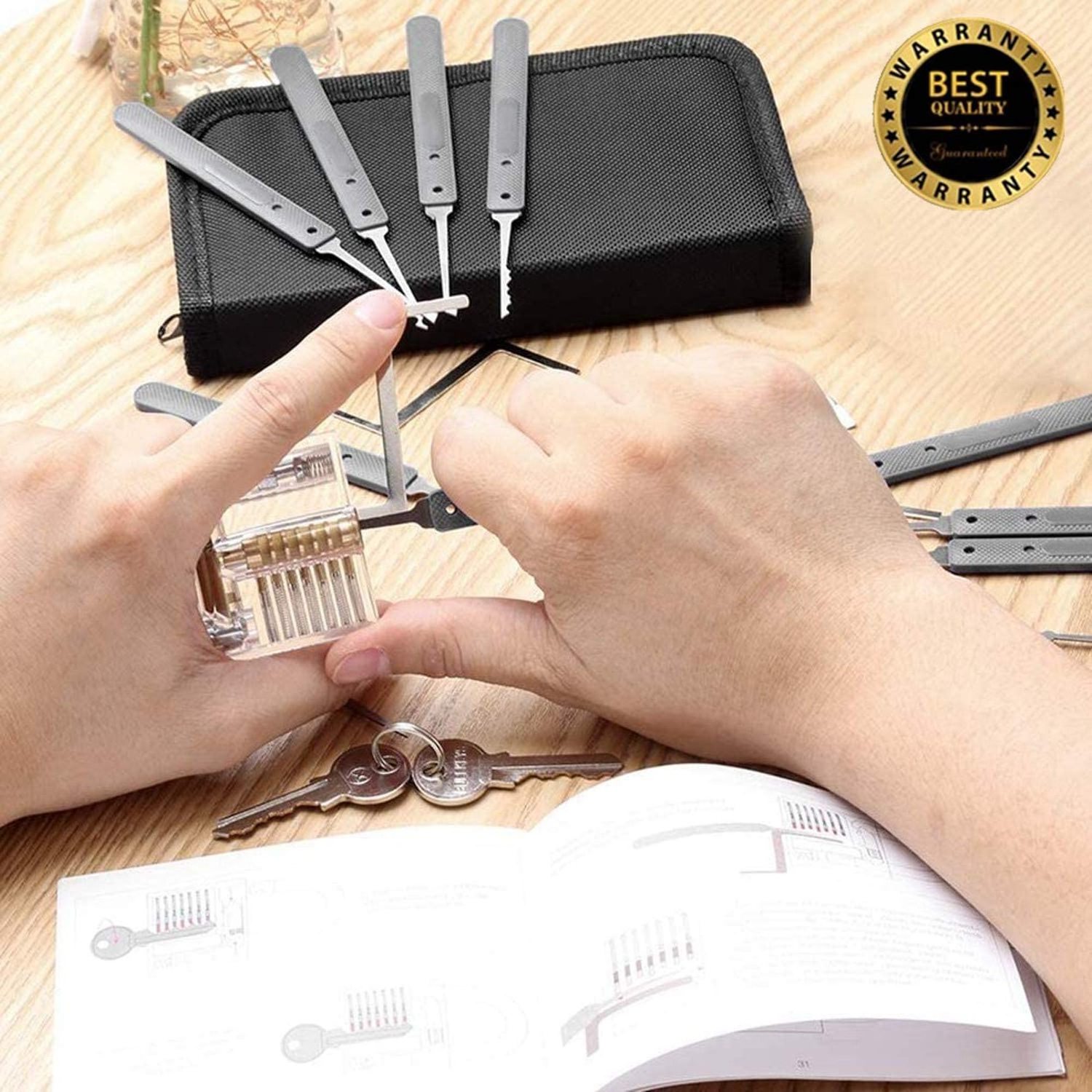 Locksmith Car Opening Tools 17 pcs Lock Pick Set with 3 Transparent Lock Multi-Fun Set Pick Tool Kit