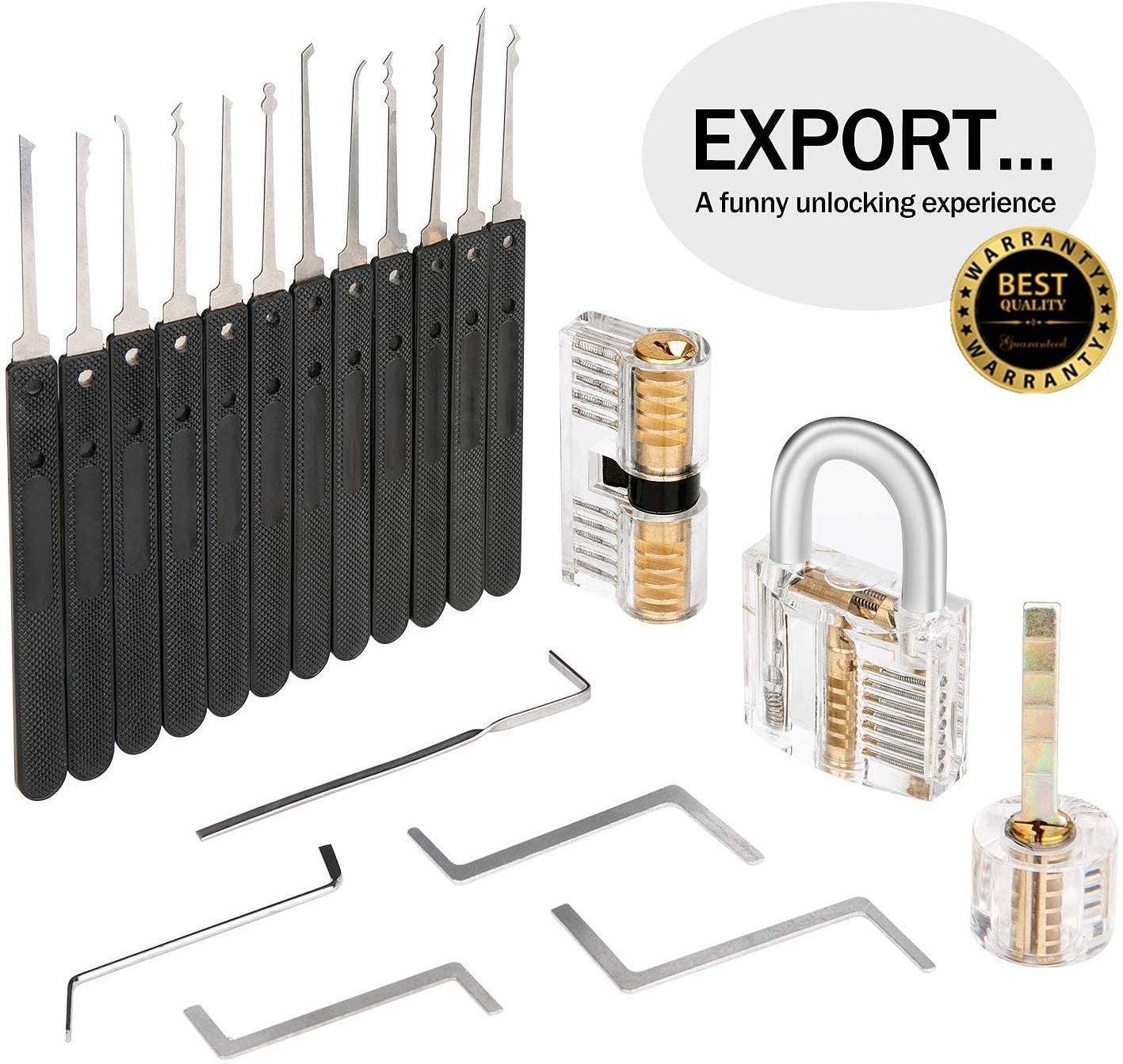 Locksmith Car Opening Tools 17 pcs Lock Pick Set with 3 Transparent Lock Multi-Fun Set Pick Tool Kit