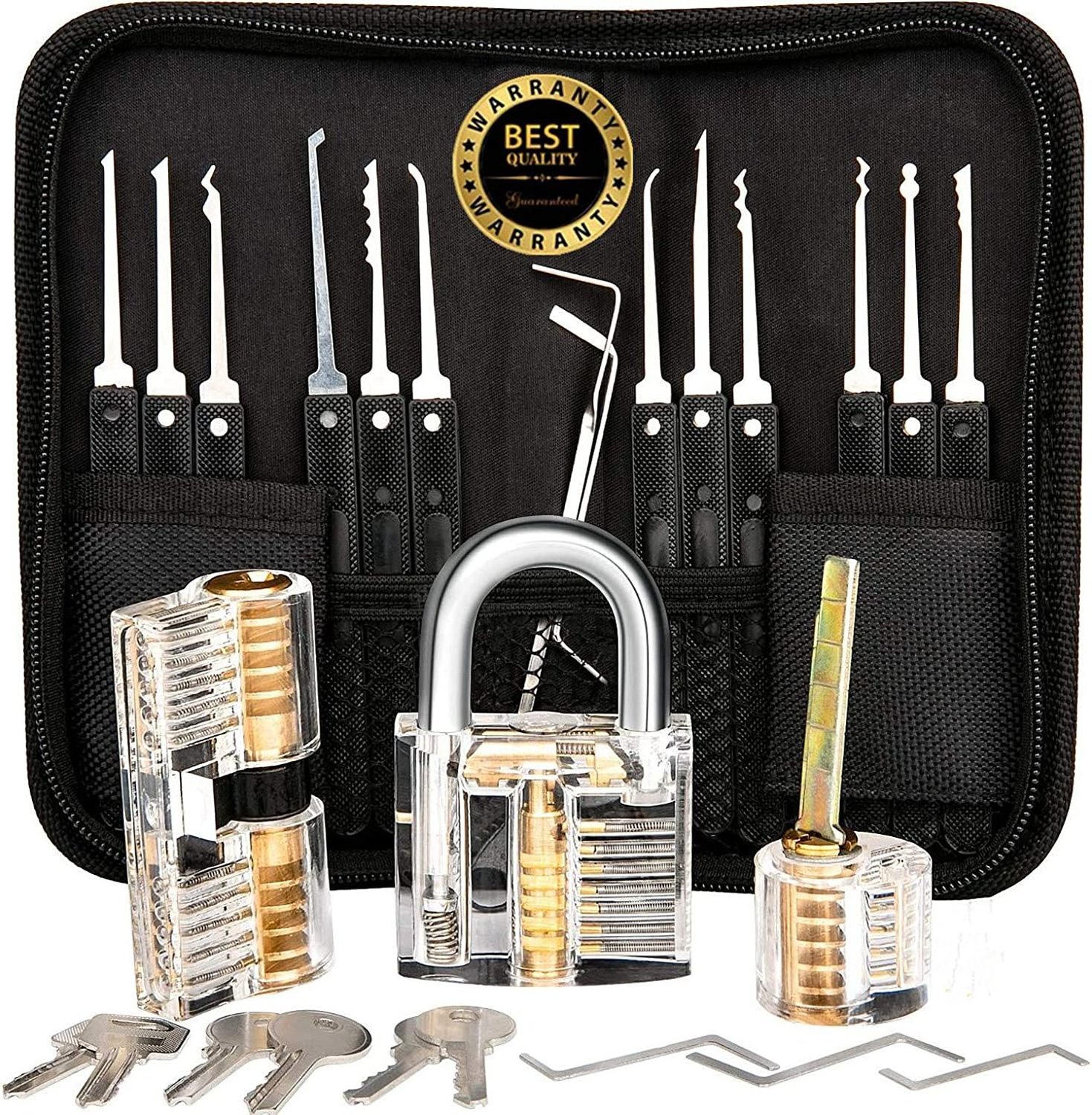 Locksmith Car Opening Tools 17 pcs Lock Pick Set with 3 Transparent Lock Multi-Fun Set Pick Tool Kit