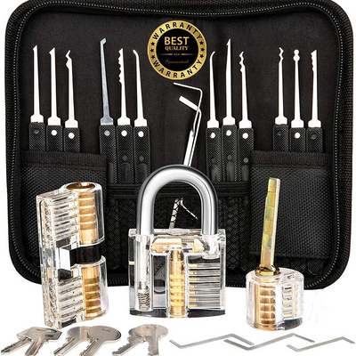 Locksmith Car Opening Tools 17 pcs Lock Pick Set with 3 Transparent Lock Multi-Fun Set Pick Tool Kit