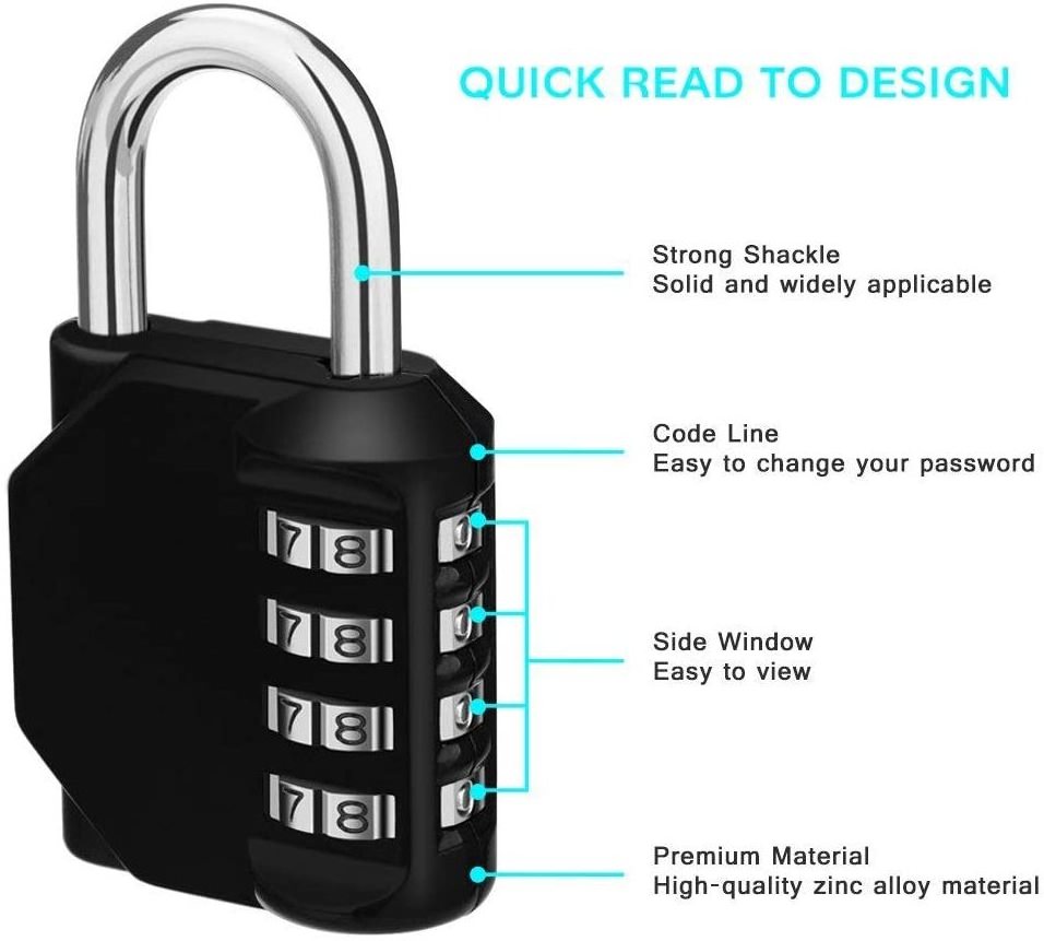 4 Digit Locker Padlocks for Gym School Lockers Heavy Duty Weatherproof Coded Padlocks Outdoor for Backyard Fence Gate Shed Door