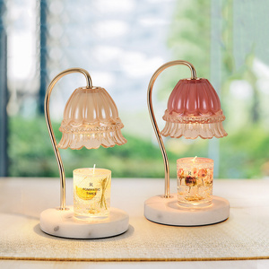 Simple Exquisite Flower Shaped Lampshade Candle Melting Wax Warmer Candle Melt Table Lamp With Marble Base