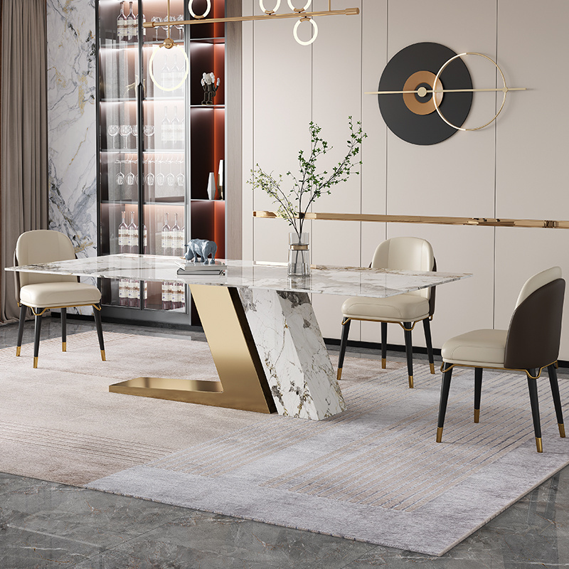 Metal Furniture Sets Factory Gold Stainless Steel Dinning Table Marble Dining Table Set Modern Dining Table With 10 Seaters