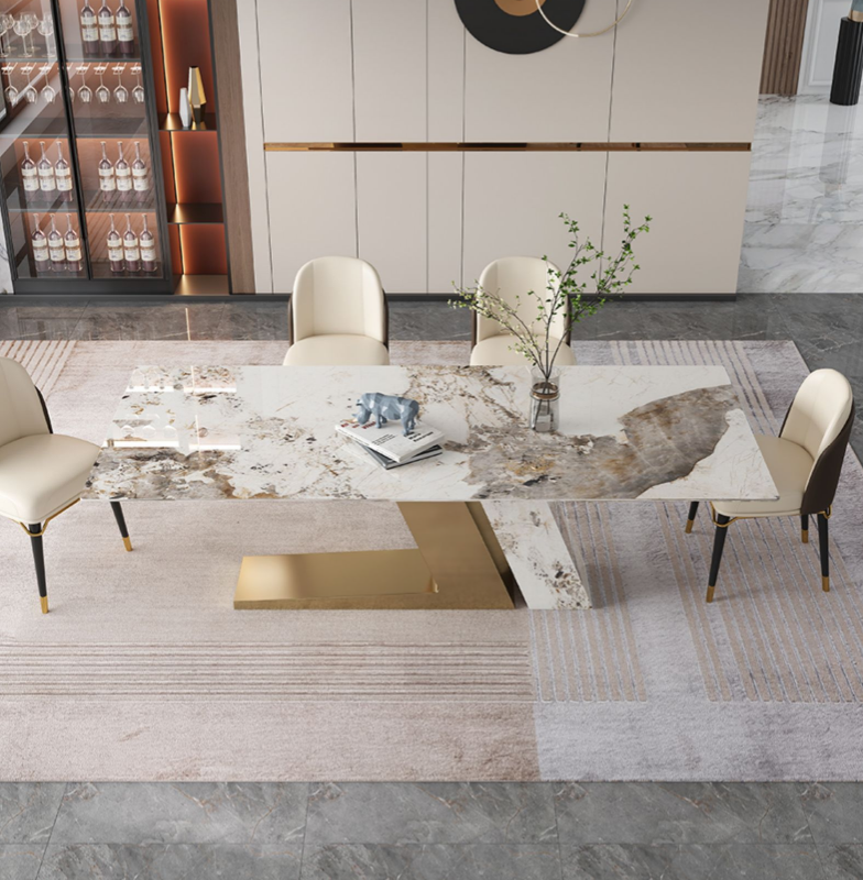 Metal Furniture Sets Factory Gold Stainless Steel Dinning Table Marble Dining Table Set Modern Dining Table With 10 Seaters