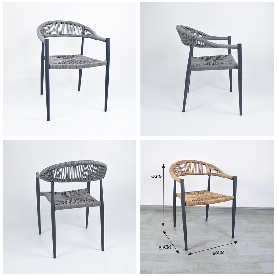 French Restaurant Chairs Grey Rattan Wicker Chairs Patio Dining Chair Aluminium Manufacturers