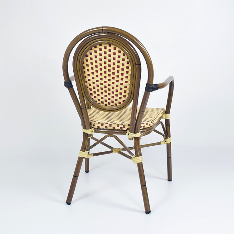 Outdoor Garden Chairs Rattan and Metal French Bistro Style Chair Bamboo Restaurant Furniture Chair