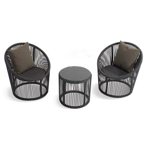 Modern Black Leisure Rope Conversation Set Small Patio Furniture for Outdoor and Hotel Use Includes Chair Coffee Table