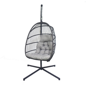 Foshan Outdoor Furniture Hanging Swing Lounger Egg Chair  Patio Rattan and Rope Swing Chair With Stand