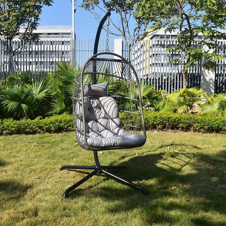 Foshan Outdoor Furniture Hanging Swing Lounger Egg Chair  Patio Rattan and Rope Swing Chair With Stand