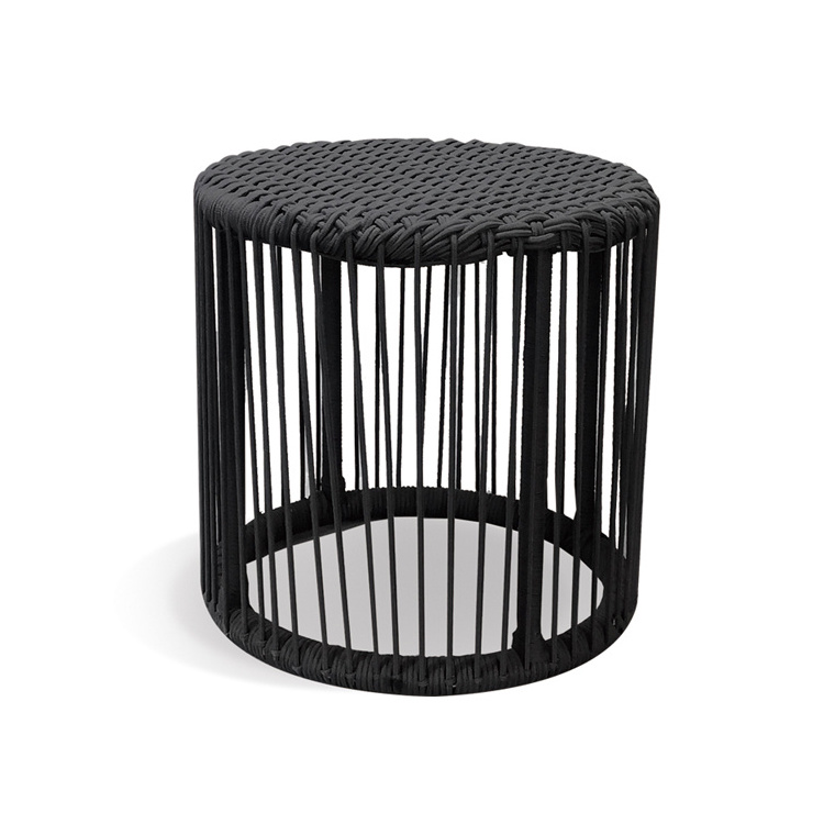 Modern Small Black Leisure Rope Chair and Coffee Table Set 3-Piece Conversation Set for Outdoor Patio or Hotel Terrace