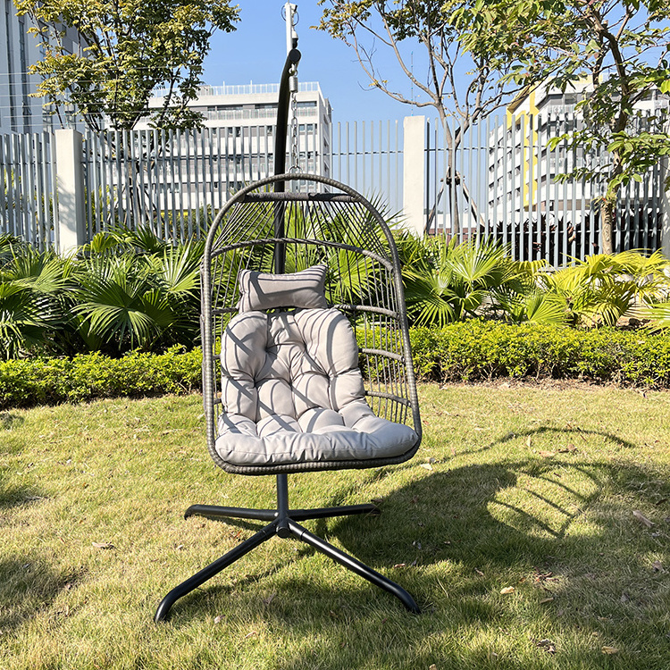 Factory Delivery Patio Swing Chair Folding Woven Rattan Egg Chairs Egg Swing Hanging Chair for Gym and Park